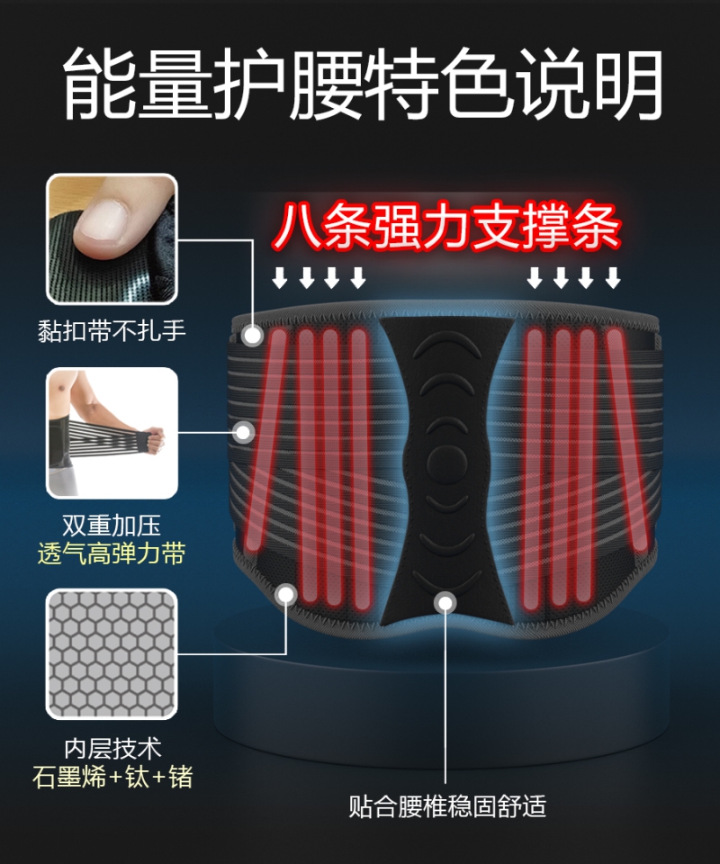 石墨烯钛锗支撑护腰|南良集团|南良集团H&H|石墨烯护具|远红外线|支撑护腰|钛锗能量|高弹|透气|双重加压
